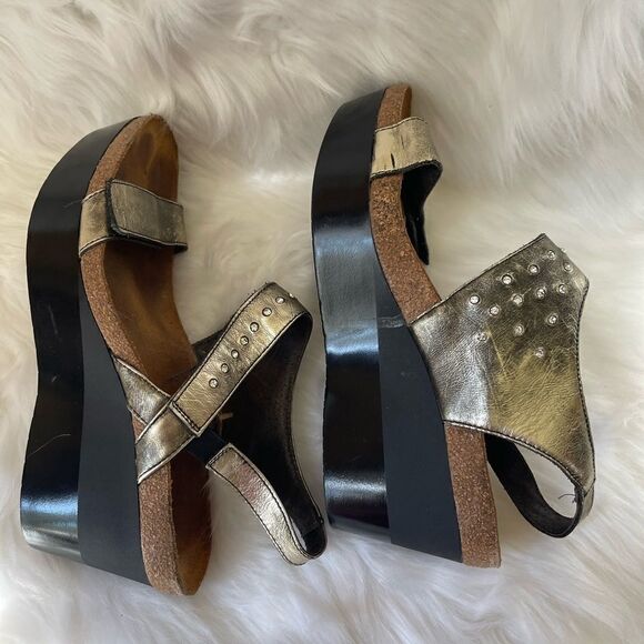 Naot metallic antique bronze wedge straps sandals Rhinestones accent EUR SZ40 - Picture 9 of 14